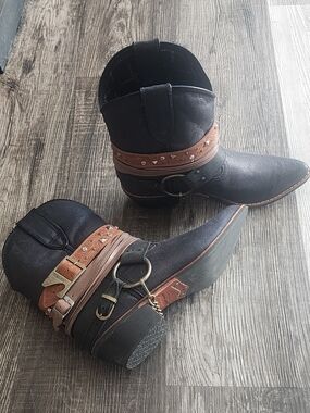 Durango Black Ankle Heeled Western Boots with Brown Strap Accents